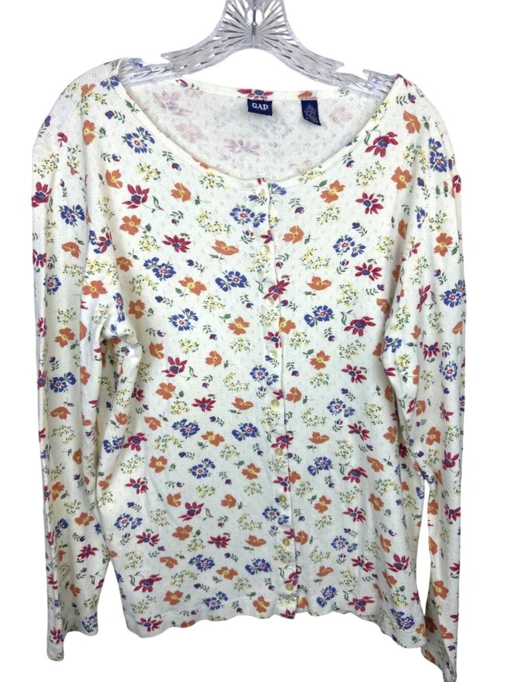 Gap Floral Button Front Top Women's L Cottagecore Long Sleeve Casual Delicate